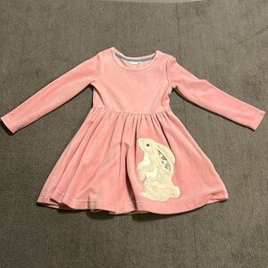 NWOT Mini Boden Girls 7-8 Pink Velour Long Sleeve Bunny Appliqué Dress